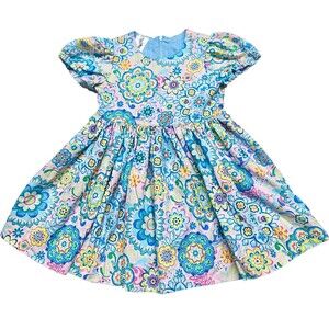 Kambri Parker Girl’s Size 4T Colorful Floral Dress Fully Lined Puff Sleeve